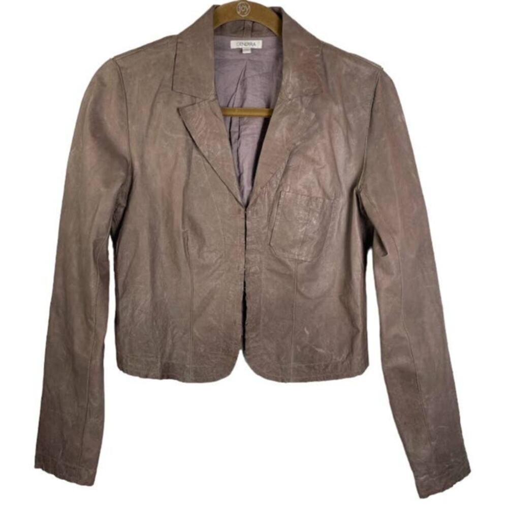 Crop Leather Jacket Womens Size 4 Faded Purple Light Weight Dress Coat Crinkle